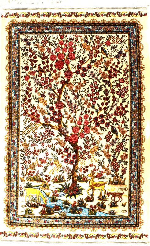 Tree Of Life Exceptionally Fine Persian Silk Carpet
